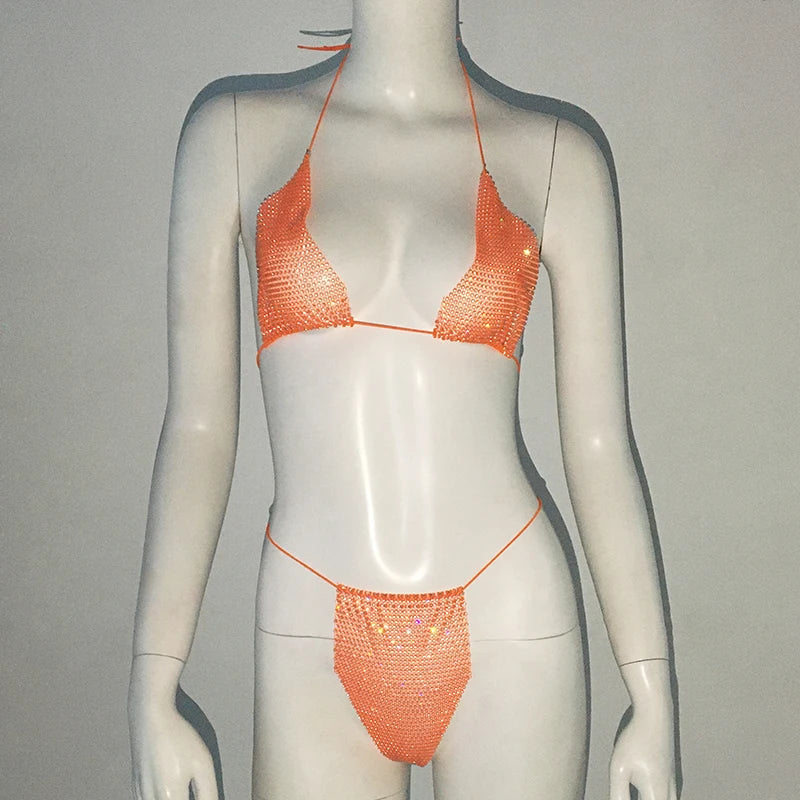 Fishnet Glitter Rhinestone Bikini Set