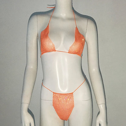 Fishnet Glitter Rhinestone Bikini Set
