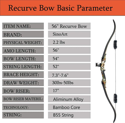 56" Recurve Bow 30 35 40 45 50lb Draw Weight Aluminum Alloy Bow Riser Right Hand