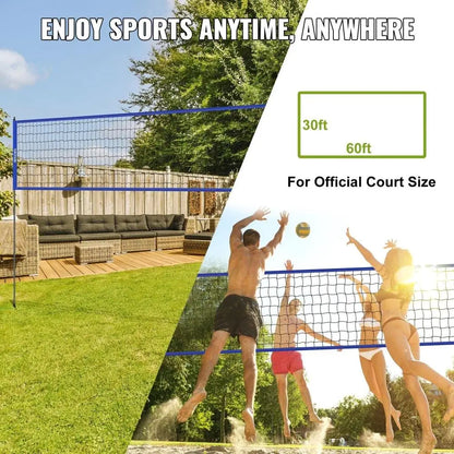 Outdoor Portable Volleyball Net System Heavy Duty PVC Net with Adjustable Steel Poles Complete with Ball, Pump, and Carry Bag