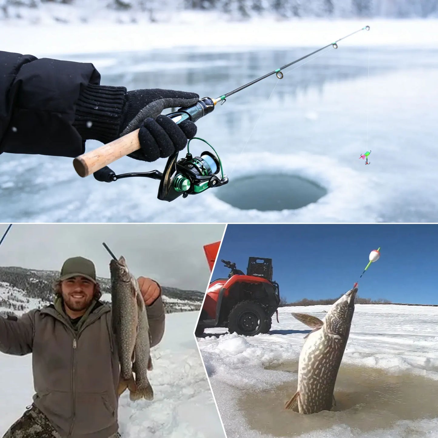 Ice Fishing Rod Reel Combo ,Carbon Fiber ICE Rod and 5.2:1 Speed Gear Ratio Spinning Reel