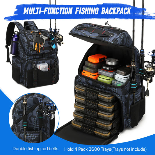 Fishing Backpack 45L Cooler Fishing Tackle Storage Bag with Rod Holders & Rain Cover