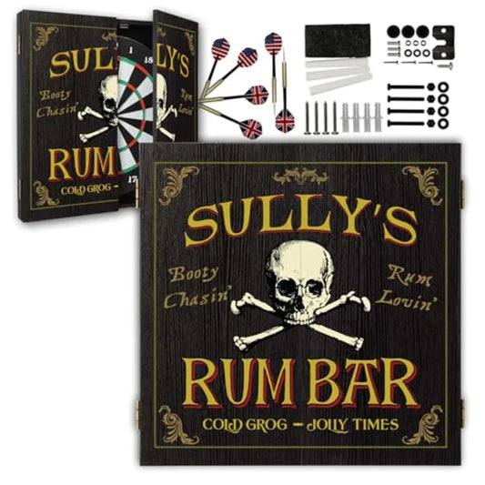 Personalized Dartboard and Cabinet Set with 6 Steel Tip Darts f