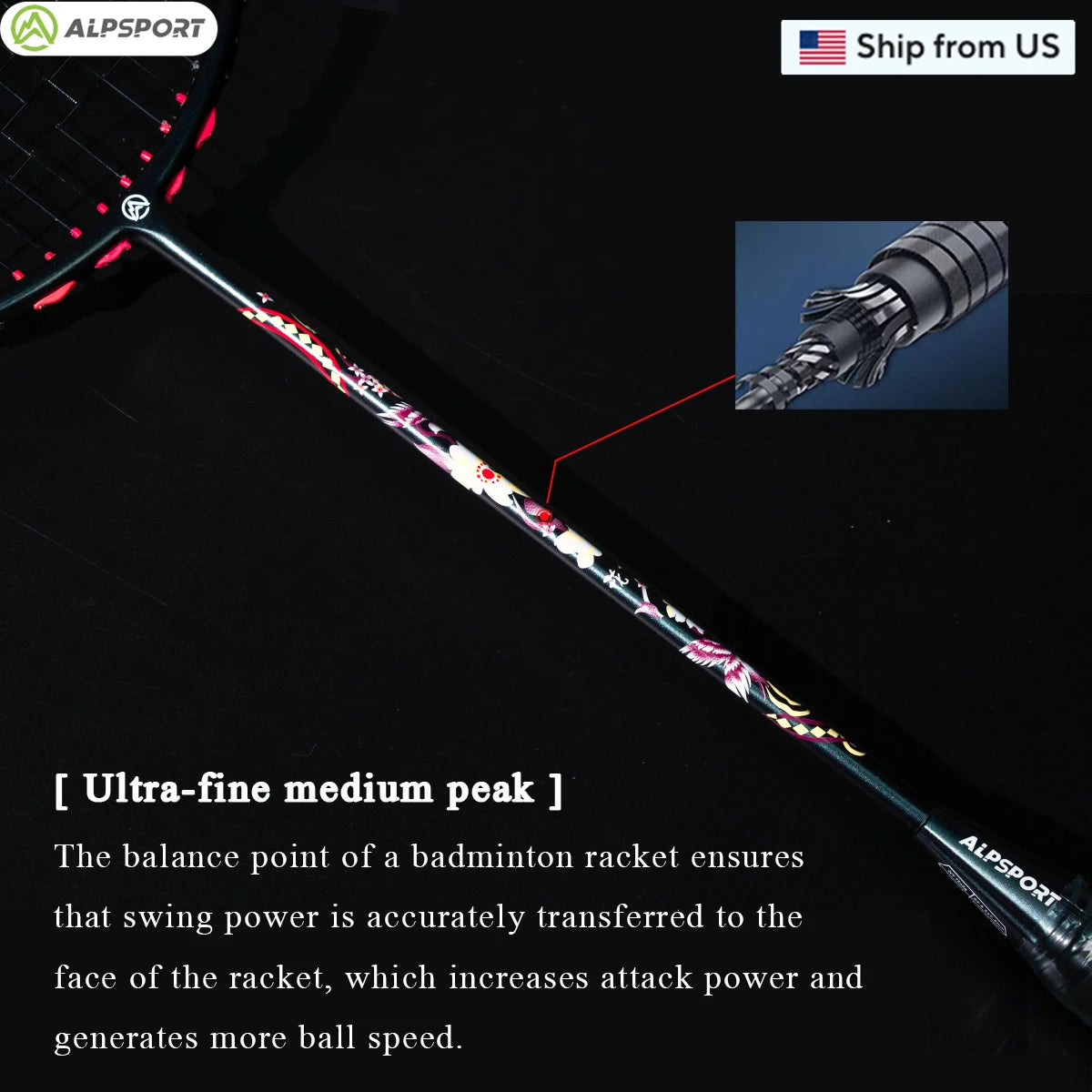 ALP HQ 6U Ultralight Offensive Professional Carbon Fiber Badminton Racket 35 Lbs Original Imported Racket Training ALPSPORT USA