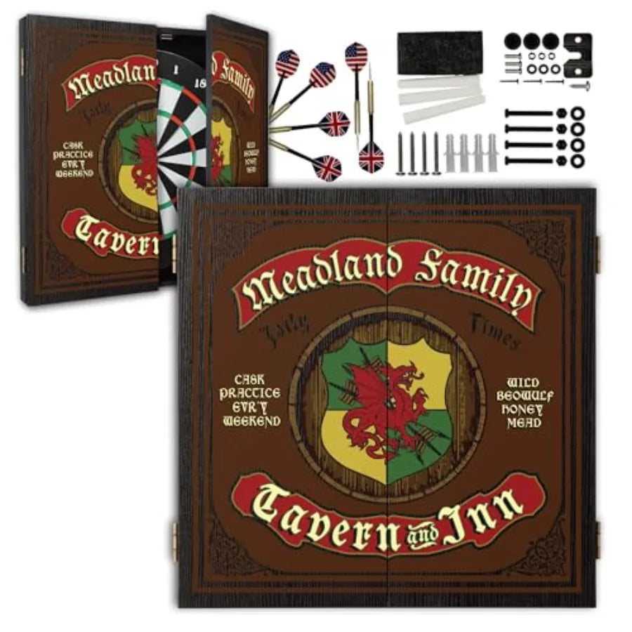 Personalized Dartboard and Cabinet Set with 6 Steel Tip Darts