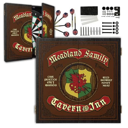 Personalized Dartboard and Cabinet Set with 6 Steel Tip Darts