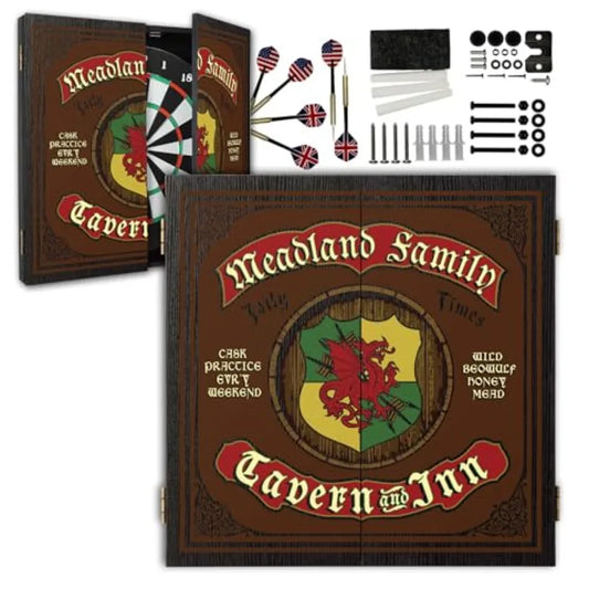 Personalized Dartboard and Cabinet Set with 6 Steel Tip Darts