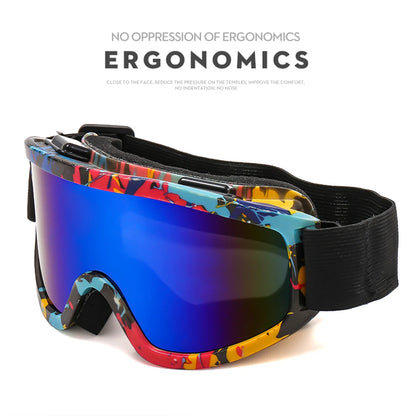 Large frame ski goggles with colored lenses