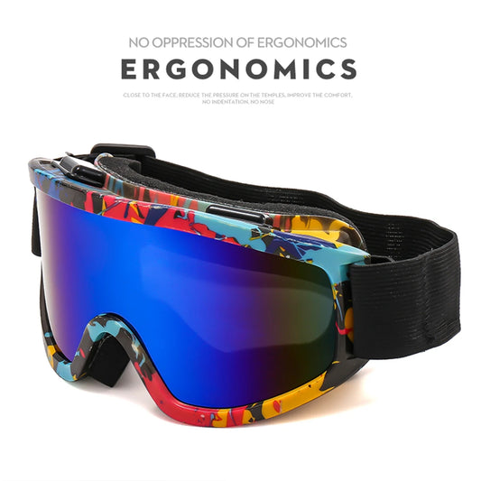 Large frame ski goggles with colored lenses