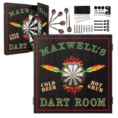 Personalized Dartboard and Cabinet Set with 6 Steel Tip Darts