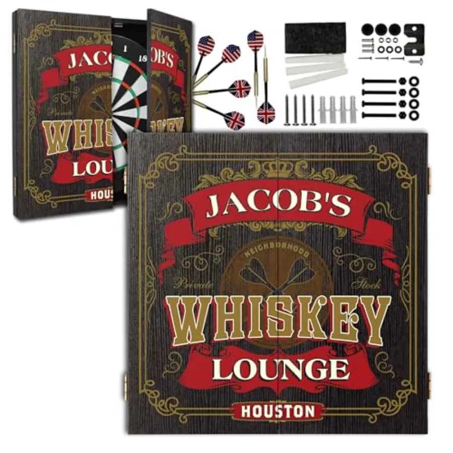 Personalized Dartboard and Cabinet Set with 6 Steel Tip Darts