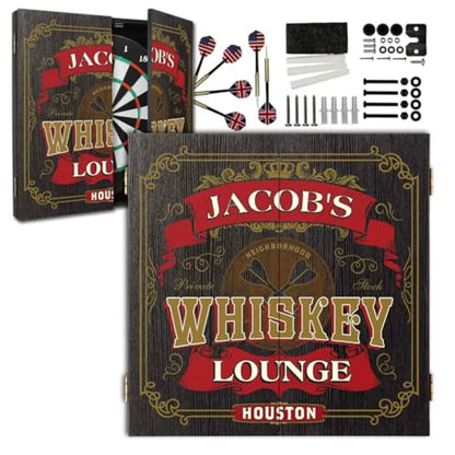 Personalized Dartboard and Cabinet Set with 6 Steel Tip Darts