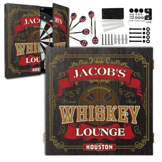 Personalized Dartboard and Cabinet Set with 6 Steel Tip Darts