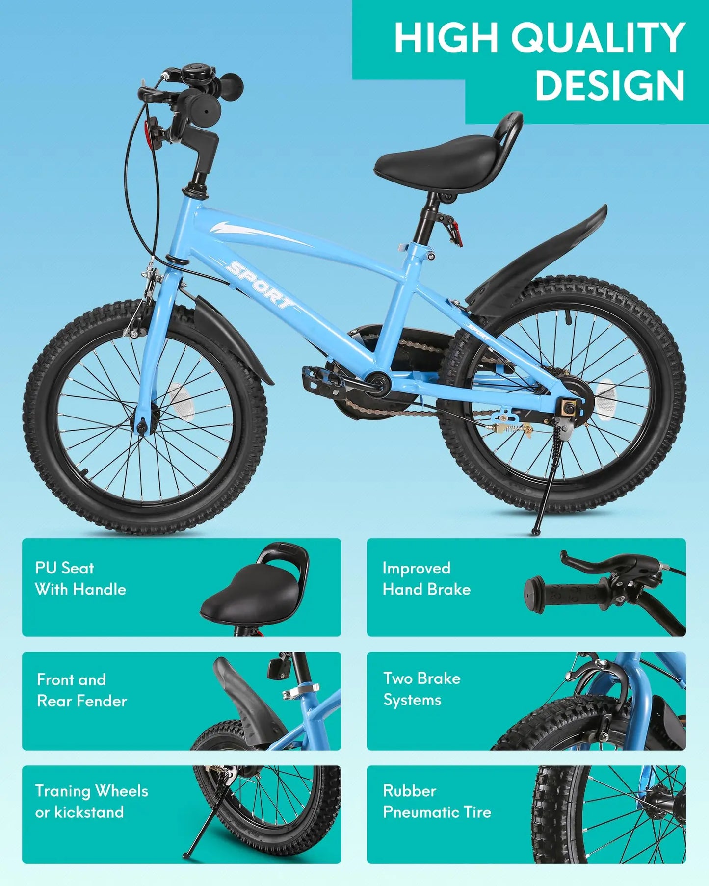 Kids Bike with Training Wheels & Kickstand