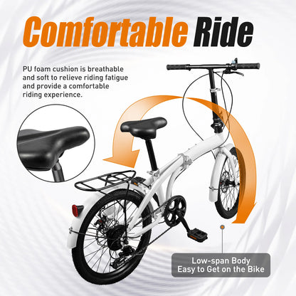 20 Inch Folding Bike 7 Speed Gears High Carbon Steel Frame Adjustable Seat Portable Bicycle for Adults