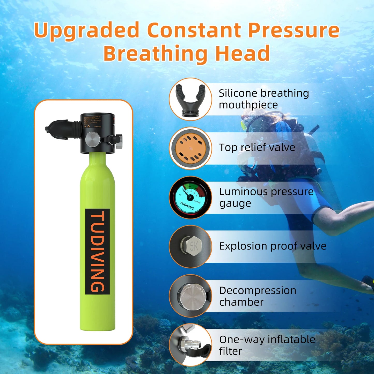 0.5L Mini Scuba Diving Tank With Mask