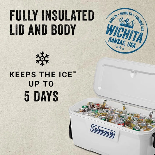 Marine Cooler with Fully Insulated UV Guard Lid Body Keeps Ice for 3+ Days Great for Boating Fishing 52qt/100qt Wheeled/120qt O