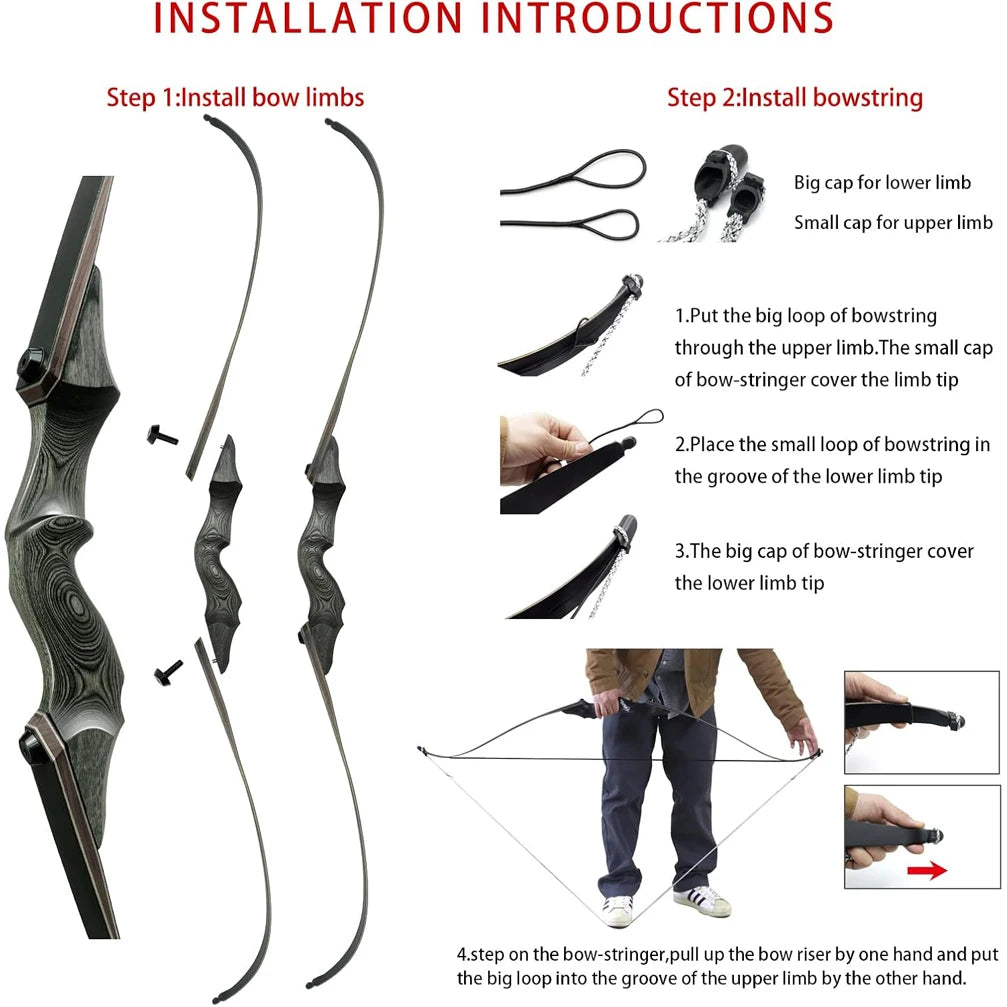 60 Inch Archery Takedown Recurve Bow Set 25-60lbs Right Hand Left Hand