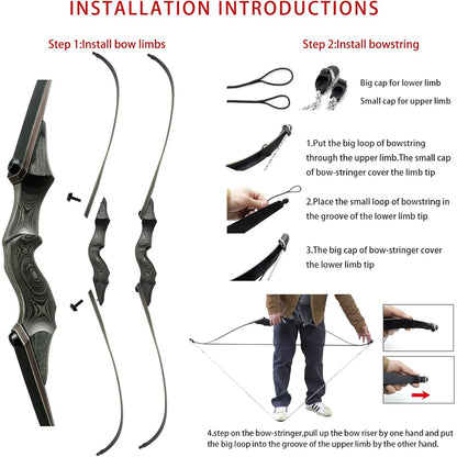 60 Inch Archery Takedown Recurve Bow Set 25-60lbs Right Hand Left Hand