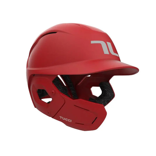 Batting Helmet with Jaw Flap, S M, Matte Scarlet, Left Handed Hitter