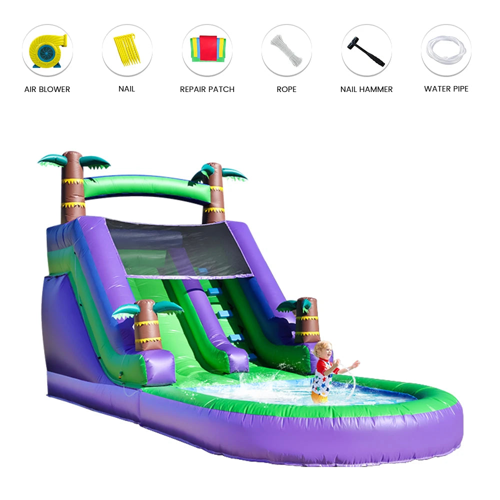 Giant Commercial  Inflatable Bounce House ,Tropical Water Slide for Kids