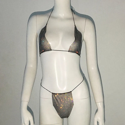 Fishnet Glitter Rhinestone Bikini Set