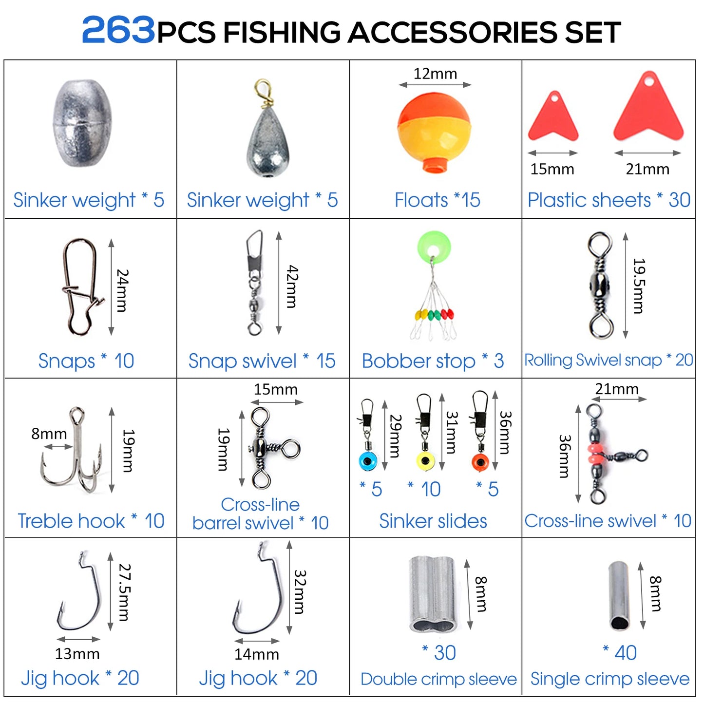 263pcs Fishing Accessories Set with Tackle Box