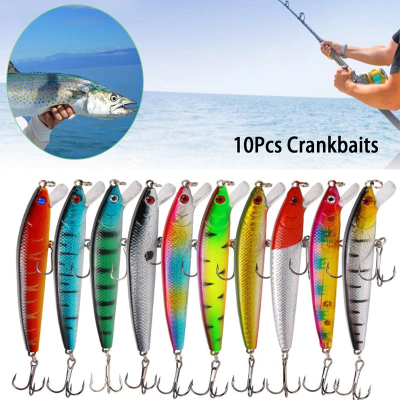 10 Pcs Plastic  Sinking Minnow Fishing Lure