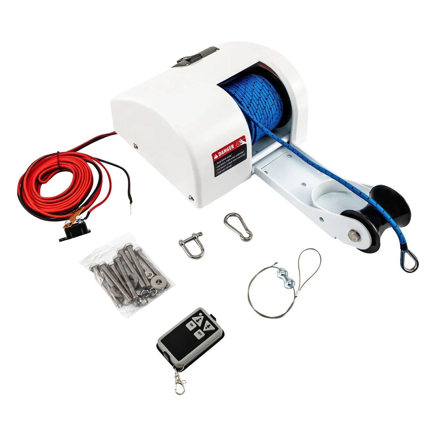 12V 45LBS Boat Electric Anchor Winch With Remote Wireless Controller Corrosion resistant Boat Anchor Wench White