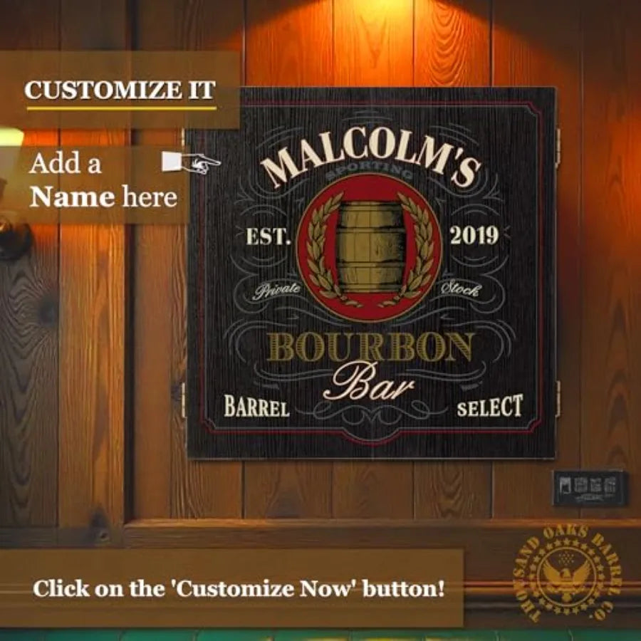 Personalized Dartboard and Cabinet Set with 6 Steel Tip Darts