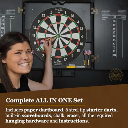 Personalized Dartboard and Cabinet Set with 6 Steel Tip Darts f