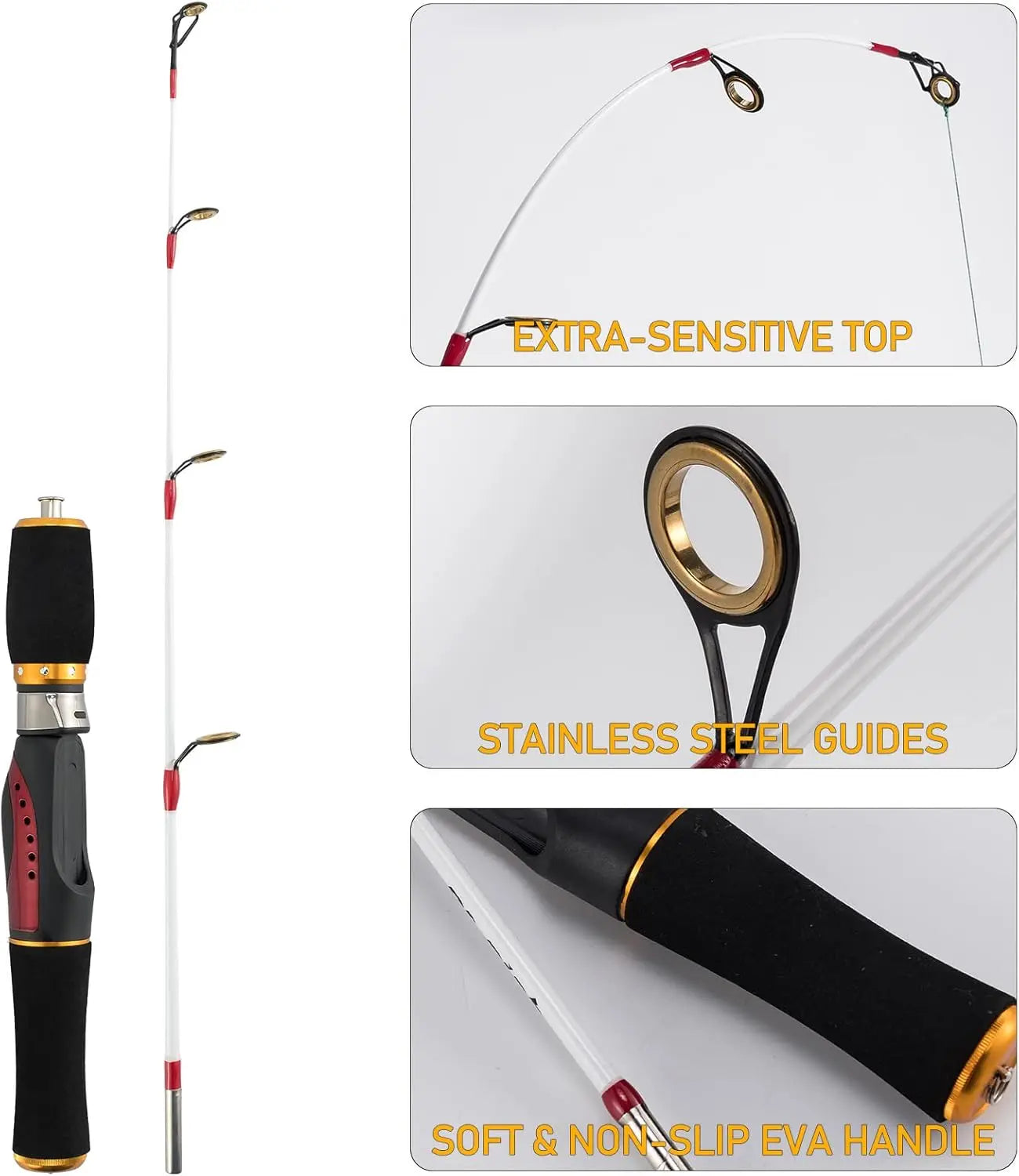 Complete Ice Fishing Rod Reel Combo Kit with Backpack Seat and Lures