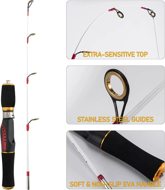Complete Ice Fishing Rod Reel Combo Kit with Backpack Seat and Lures