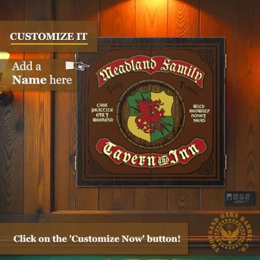 Personalized Dartboard and Cabinet Set with 6 Steel Tip Darts