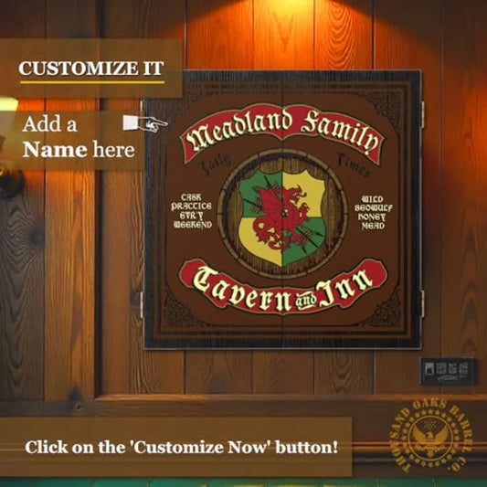 Personalized Dartboard and Cabinet Set with 6 Steel Tip Darts