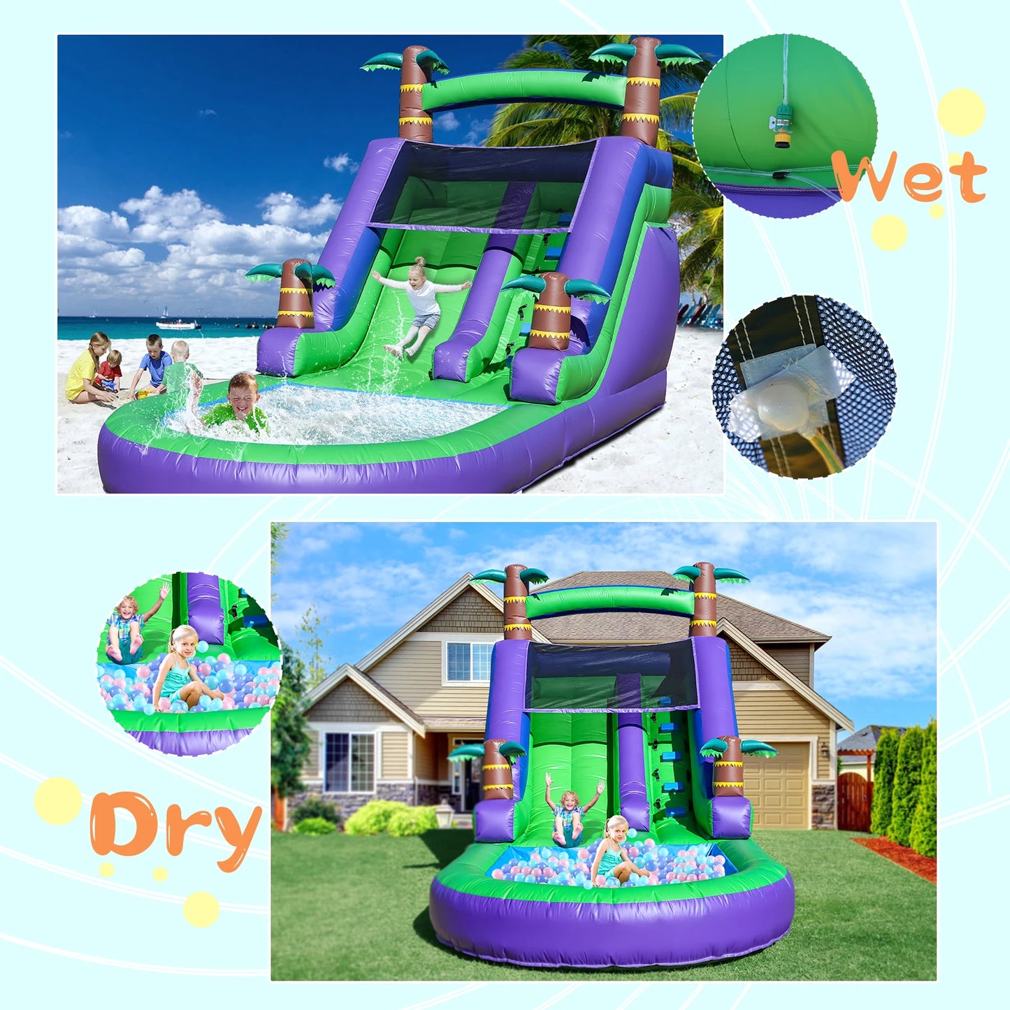 Giant Commercial  Inflatable Bounce House ,Tropical Water Slide for Kids