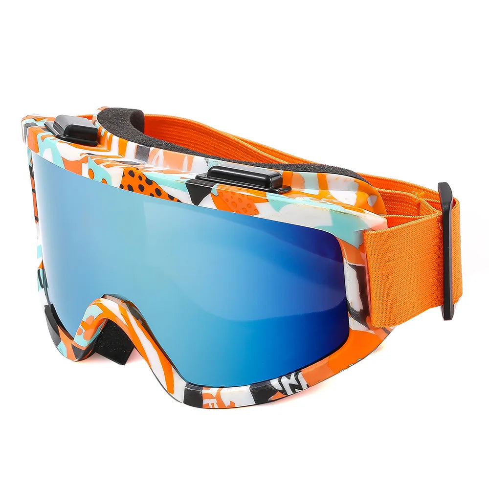Large frame ski goggles with colored lenses