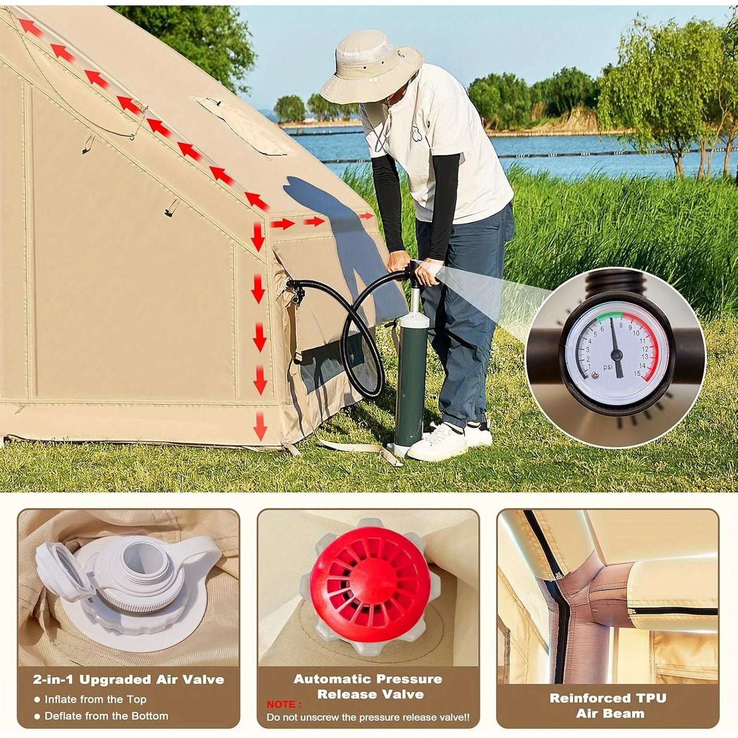 Inflatable tent camping for 1-6 people
