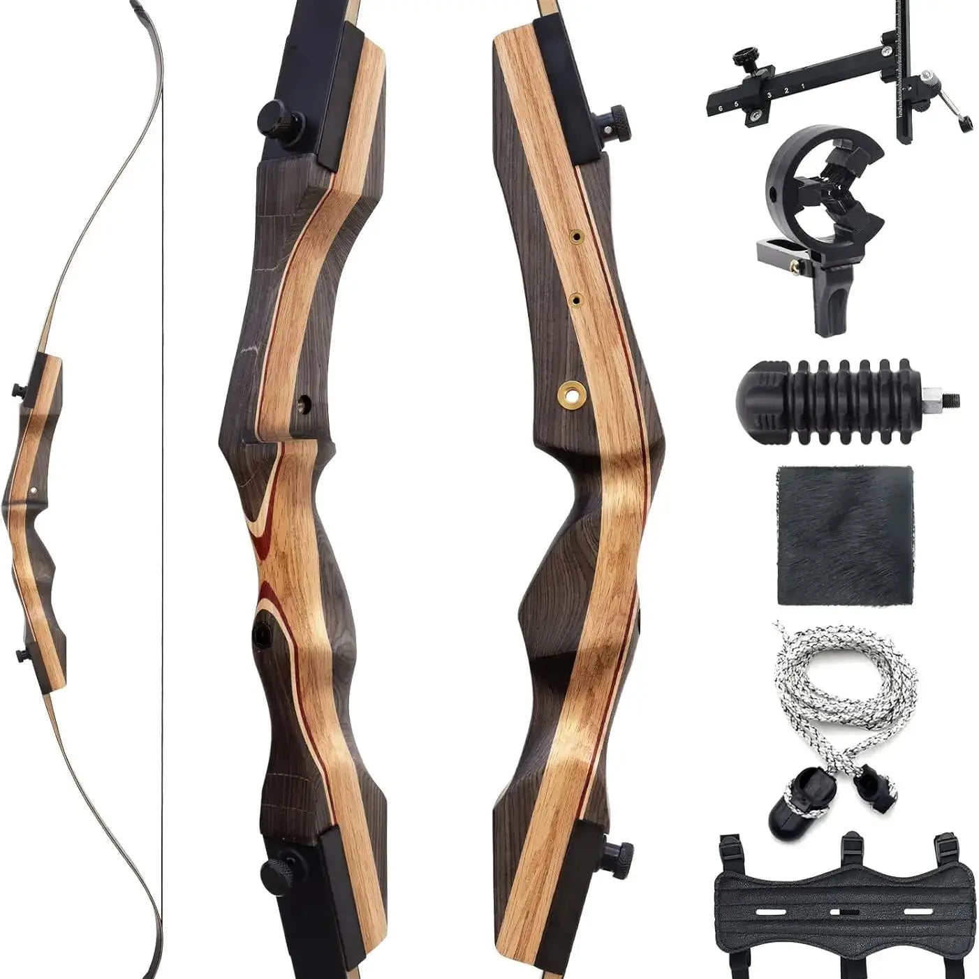 62" Wooden Takedown Recurve Bow Set 25-50lbs Right Hand