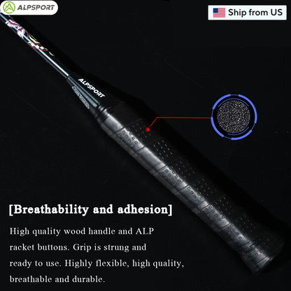 ALP HQ 6U Ultralight Offensive Professional Carbon Fiber Badminton Racket 35 Lbs Original Imported Racket Training ALPSPORT USA