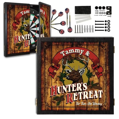 Personalized Dartboard and Cabinet Set with 6 Steel Tip Darts