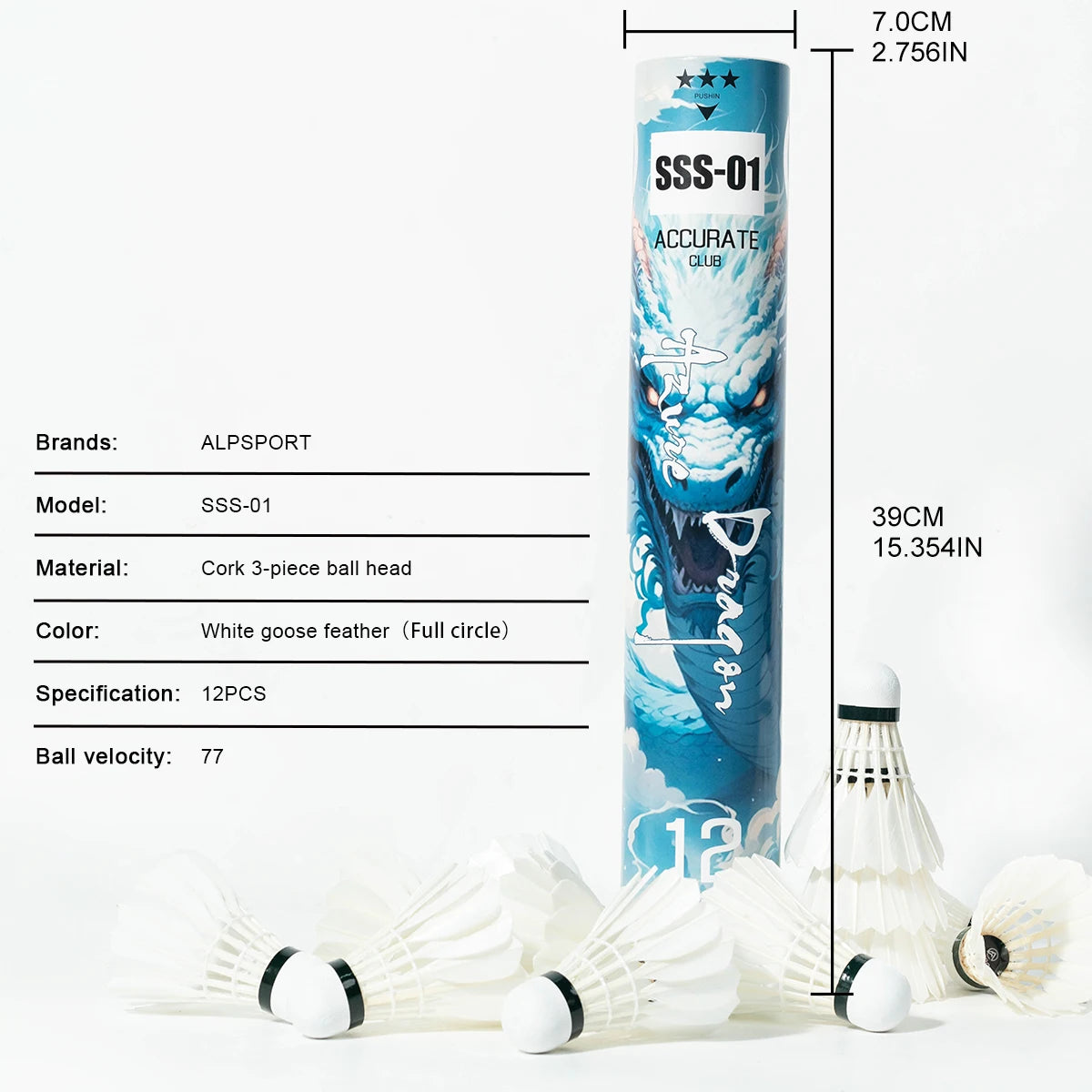 ALP 806 Badminton Shuttlecocks 12Pcs Black Goose Feather Badminton Balls for Training Badminton Sports 77 76 Speed Shuttlecock