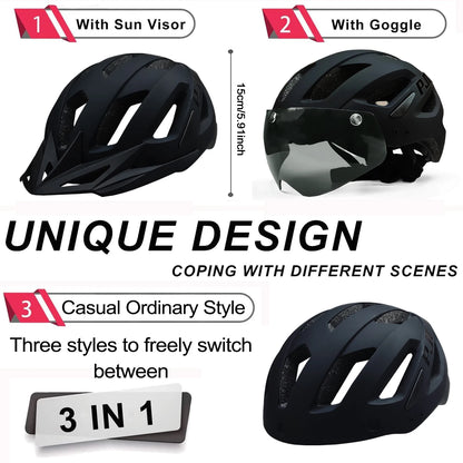 Sun Visor Goggle Men Bicycle Helmet with USB Rechargeable LED Taillight