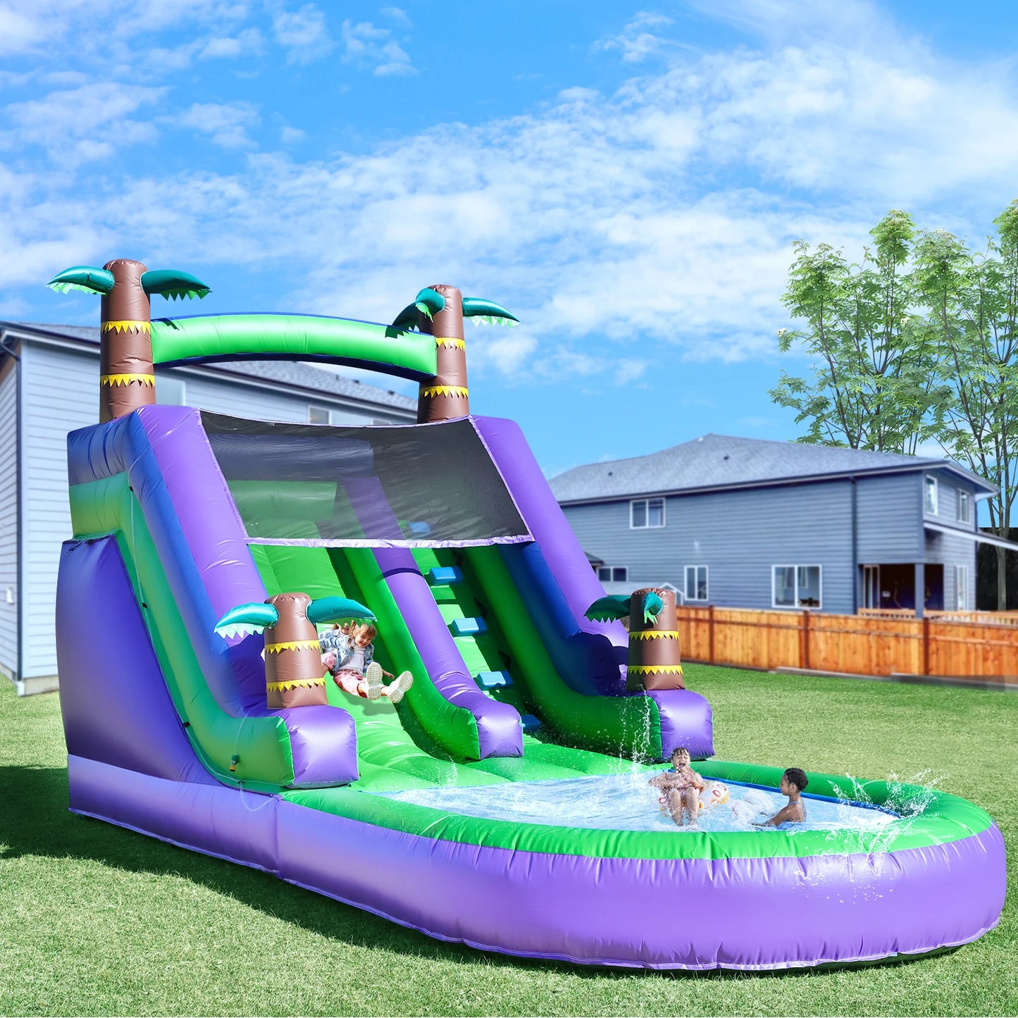 Giant Commercial  Inflatable Bounce House ,Tropical Water Slide for Kids