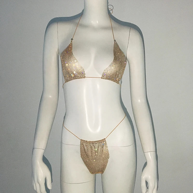 Fishnet Glitter Rhinestone Bikini Set
