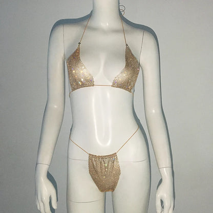 Fishnet Glitter Rhinestone Bikini Set