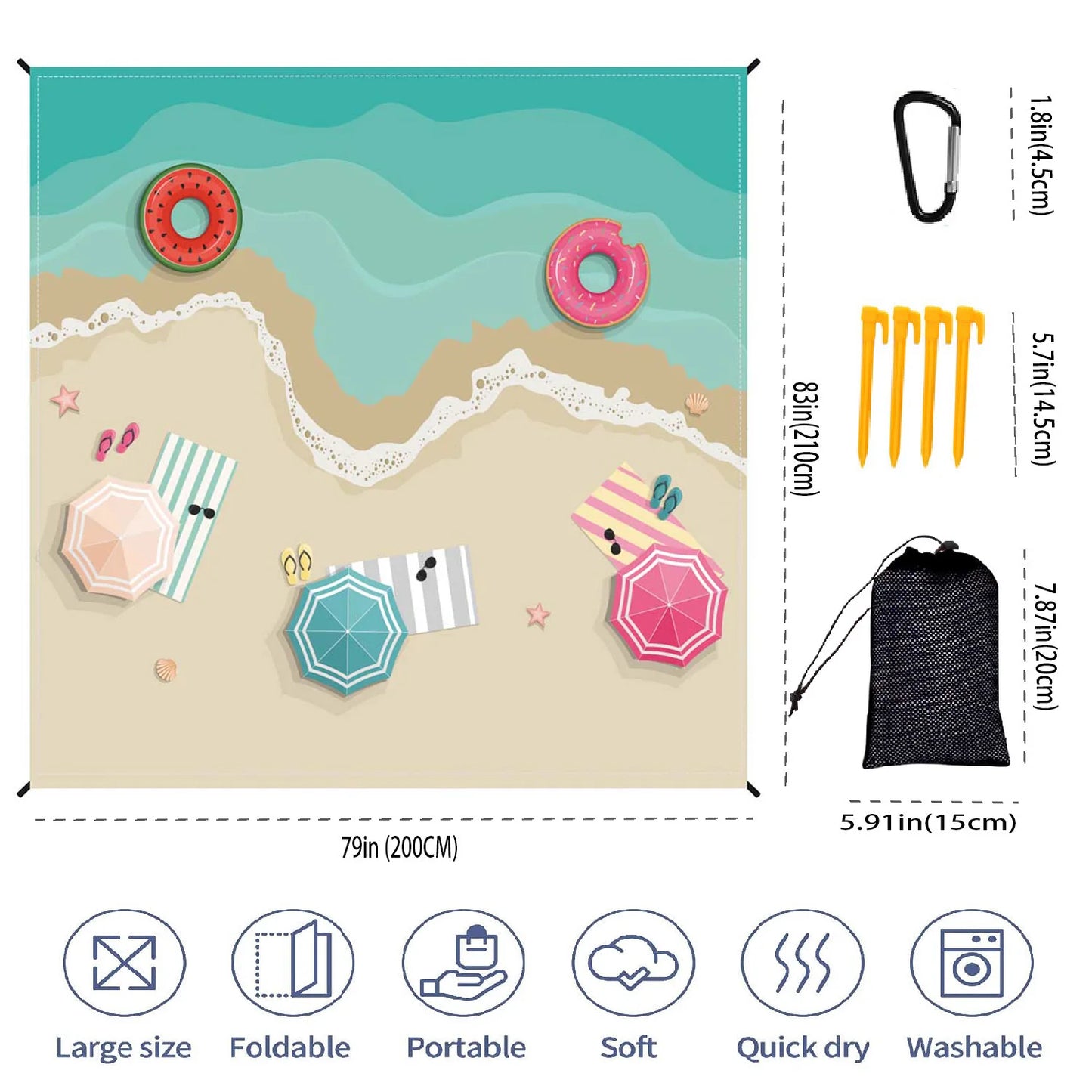 Beach Blanket Super Large 79 x 83 Inch