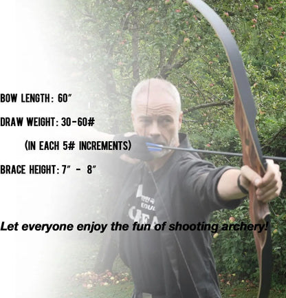 60" Traditional Wooden Hunting Longbow