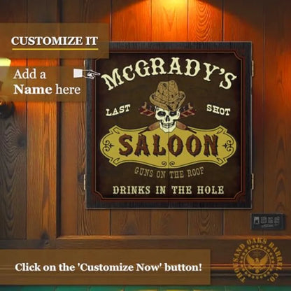 Personalized Dartboard and Cabinet Set with 6 Steel Tip Darts