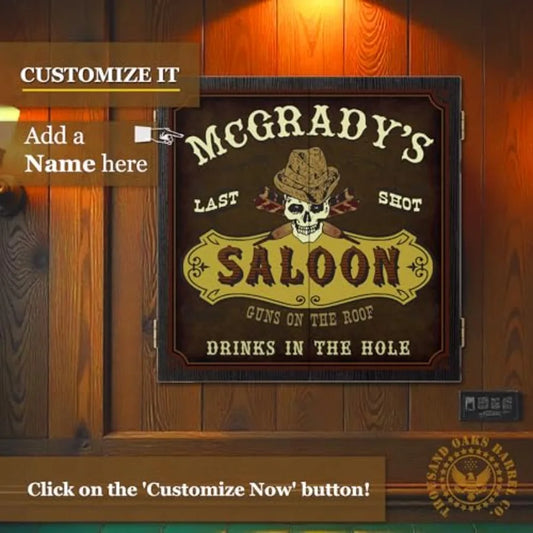 Personalized Dartboard and Cabinet Set with 6 Steel Tip Darts